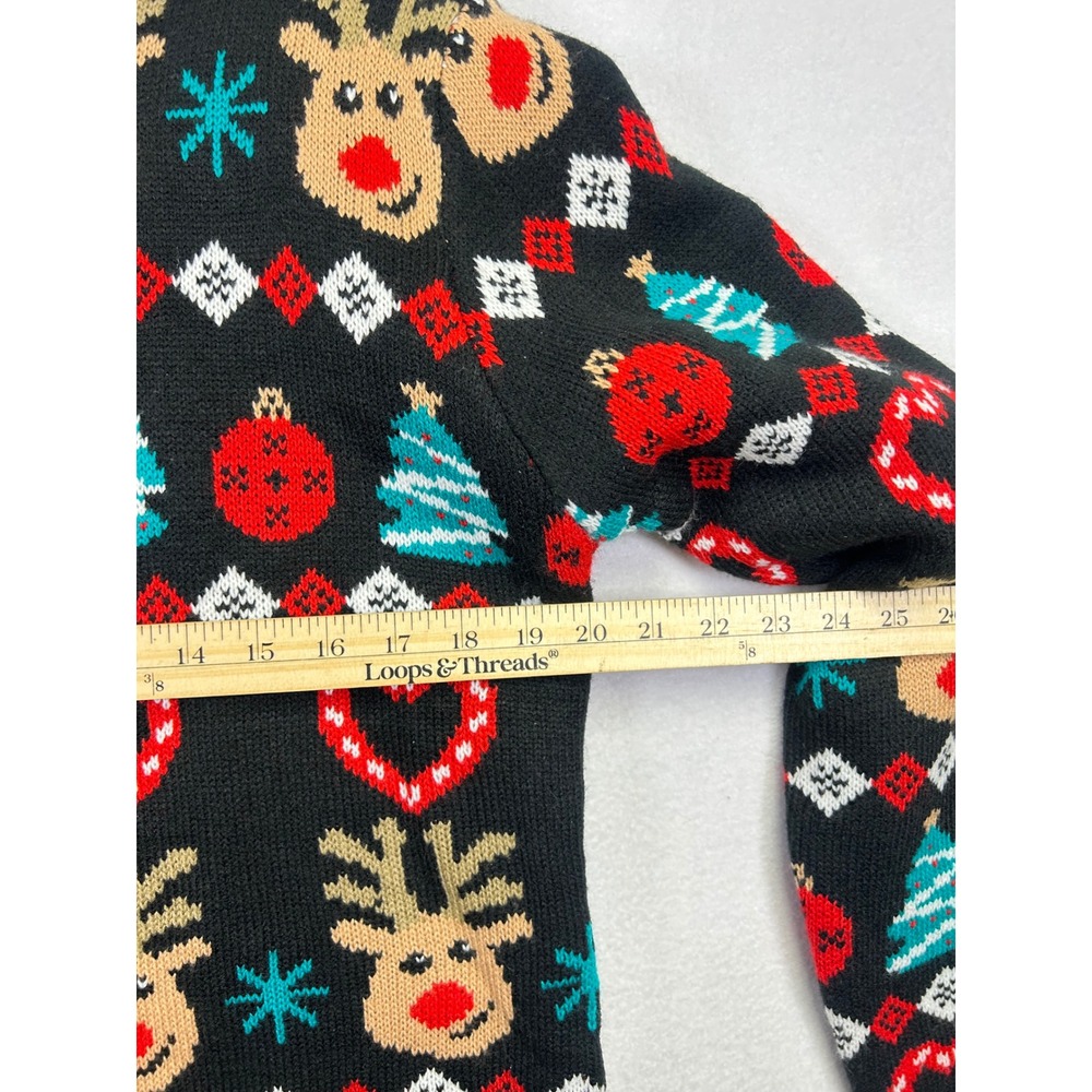 Daisys Black Christmas Reindeer‎ Tree Candy Cane Ugly Sweater XL - Picture 7 of 9